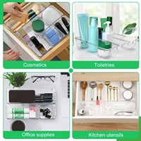 Organisateur de tiroir transparent Quatre tailles, combinaisons aléatoires Organisateur cosmétique Organisateur de tiroir de cuisine