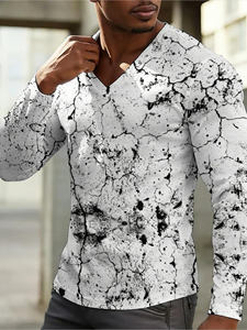 T-shirt à manches longues pour homme, col en V, imprimé Los Angeles, color block, rayures, respirant, décontracté, usage quotidien, vente en gros, GSM non spécifié - Product Image 2