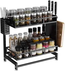 رف تخزين معدني أسود من طابقين للمطبخ منظم حوض مزدوج حامل توابل قائم تصميم معاطف ترحيب - Product Image 4