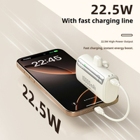 Batterie externe portable 10000mAh 18W 2-en-1 avec affichage numérique, cordon et support de câble USB-C pour recharge rapide de téléphone via interface Type-C