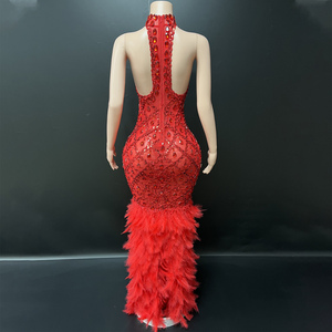 Novance Y5059-D Abito da <span class=keywords><strong>Sera</strong></span> Chic Senza Maniche, Vestito da Club Plus Size con Cristalli, Sexy Abito Rosso Elegante da Donna per Feste - Product Image 6