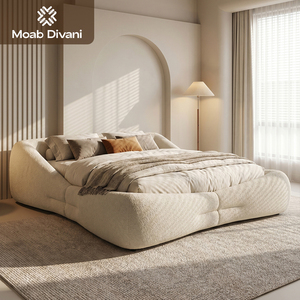 Lit King Size Moderne Minimaliste de Luxe avec Tête de Lit Rembourrée en Tissu, Rangement Intégré, Capitonnée et Confortable, Ensemble de Chambre à Coucher avec Cadre en Bois - Product Image 1