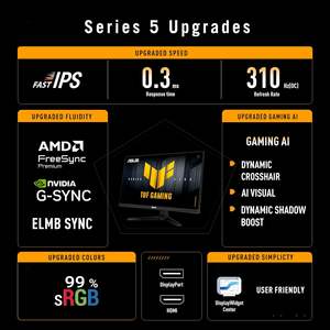 Moniteur de jeu Asus TUF Gaming 24,5 pouces 1080P Fast IPS 310Hz 0,3 ms Compatible G Sync - Product Image 5