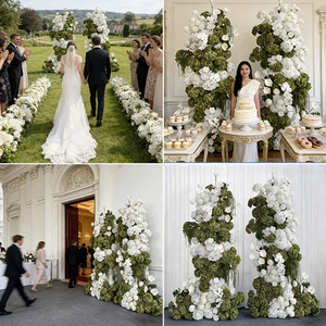 Arche de fleurs artificielles modernes en soie blanche et verte, faite à la main, pour les cérémonies de mariage et la décoration de fêtes en plein air dans les jardins - Product Image 2