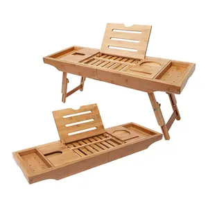 Plateau de bain personnalisé en bambou, <span class=keywords><strong>caddie</strong></span> de salle d'eau moderne, avec côtés extensibles, plat à savon gratuit - Product Image 1