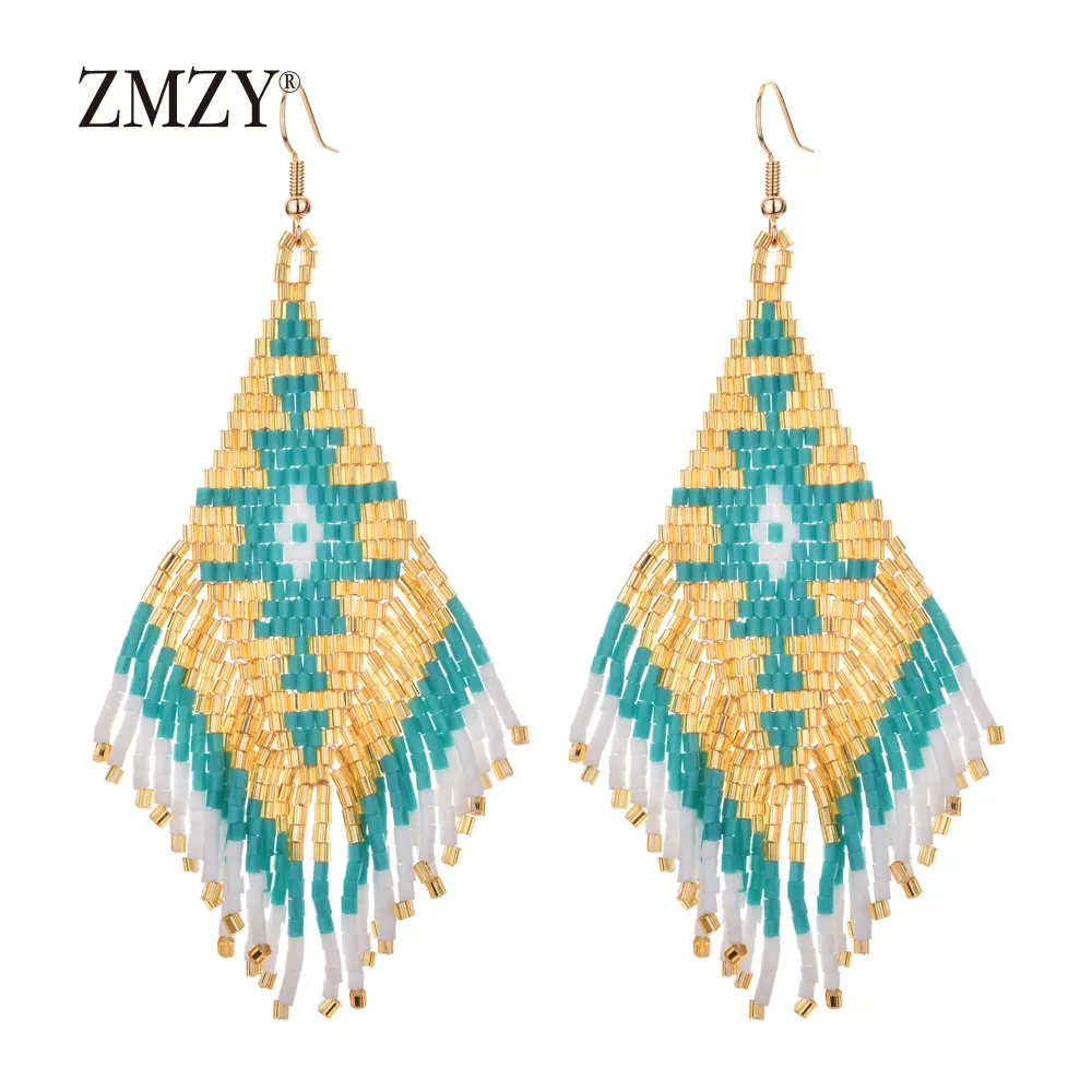 ZMZY Ethnic Earings Fashion Jewelry Boho Drop Earrings for Women Bohemian Long Tassel Crystal Bead Handmade Earring Fringe Gifts