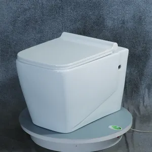 China Sanitary Ware Hotel Bathroom P-trap Rimless Wall Mounted Wc White Ceramic Square Hanging Toilet Bowl