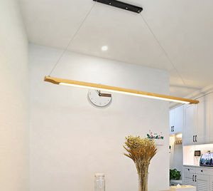 Lampes suspendues modernes en bois LED nordiques pour la suspension de lustre linéaire personnalisée de cuisine - Product Image 5