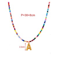 Collier pendentif initial vintage en acier inoxydable avec perles colorées, breloque lettre initiale A-Z pour femme