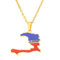 Collier pendentif carte d'Haïti plaqué or 18 carats pour hommes et femmes, vente en gros