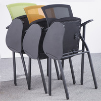 Chaise de conférence pliable en maille minimaliste empilable avec tablette d'écriture et accoudoirs - Chaise de bureau pour formation et étude avec base chromée
