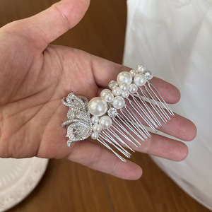Épingle à cheveux de mariée Yutang Fashion style Ins en alliage, zircon et perles coquillages, mini peignes à cheveux mignons et doux pour mariage, 13 cm pour filles - Product Image 6
