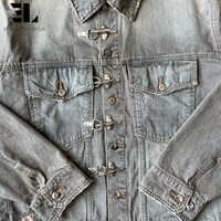 Veste en jean de camionneur LARSUR, fabrication sur mesure, lavage intensif, fermeture à bouton, crochet de pont, veste en jean de pompier