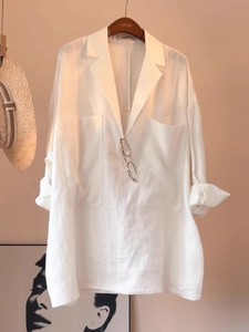 Maglia da <span class=keywords><strong>donna</strong></span> con maniche a tre quarti in <span class=keywords><strong>lino</strong></span> nuova maglia artistica Versatile per la primavera e l'autunno XL colletto rialzato - Product Image 6