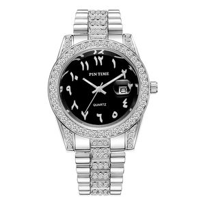 Reloj de Cuarzo para Hombre, Estilo Ejecutivo Hip Hop, con Correa de Acero, Escala Romana, Completamente Decorado con Diamantes, Resistente al Agua - Product Image 5