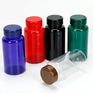 100-350cc PET Blank Red Blue Black Pill Bottle Plastic With Triangle Lid with Aluminum Foil Sealer
