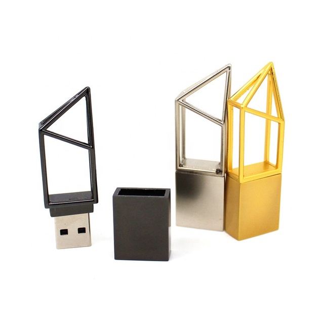 Custom Hollow Architecture USB Pen Drive 4GB 8GB 16GB 32GB Gold Silver Black Geometric USB Flash Drive