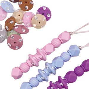 Perles en silicone en forme d'abacus de 24 mm, couleur macaron, en résine époxy, perles lâches pour la dentition des bébés - Product Image 3