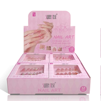 Sweet Rose 12 Cajas de Uñas Postizas con Degradado de Diamantes de Imitación, Largas, Forma Ataúd, Pre-diseñadas, Set de Exhibición de Puntas de Uñas para Maquillaje Diario de Mujeres