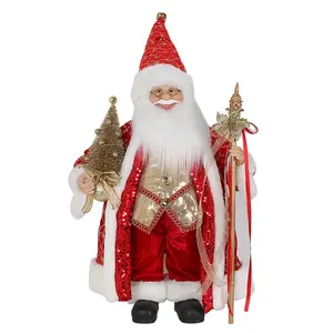 Custom Popular Red Santa Claus Figurines Collection Handmade Papa Noel 24" Inch Standing Santa Claus Doll With Gold Sequin