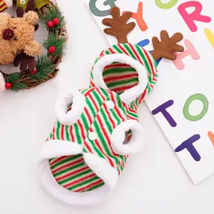 Christmas Reindeer Dog and Cat Warm Plush Striped Antler Decor Pet Clothing for Small and Medium Teddy French Bulldog