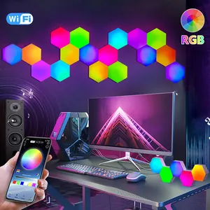 Modern Gaming Light Voice Control APP Remote Control Wall Cellular Bedroom Wall Lamp RGB Hexagon Light Smart Quantum Light