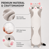 Peluche chat en tissu de coton, coussin doux anti-stress, couleur personnalisable, broderie, vernissage UV, durable, faible MOQ