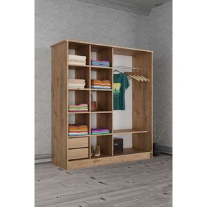 Armario Moderno Independiente de Pino con 11 Estantes y 2 Cajones, Diseño Deslizante para Espacios Estrechos, Dormitorios Pequeños, Plegable para Almacenamiento - Product Image 2