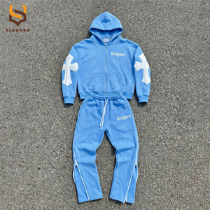 Ensemble sweat à capuche et pantalon de jogging décontracté pour homme, style streetwear hiver personnalisé, avec appliques brodées et patchwork vieilli, 100% coton - Product Image 2