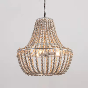 Lampadario con perline in <span class=keywords><strong>legno</strong></span> vintage con lampada a sospensione in <span class=keywords><strong>corda</strong></span> di canapa di nuovo design - Product Image 3