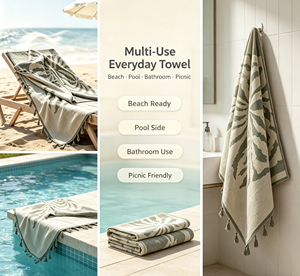 <span class=keywords><strong>Serviette</strong></span> de plage de voyage de luxe la plus vendue, personnalisée, brodée, 100 % coton, absorbante, <span class=keywords><strong>anti</strong></span>-<span class=keywords><strong>sable</strong></span>, écologique, avec pompons - Product Image 4