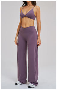 Leggings évasés de fitness pour femmes, anti-transpiration, taille croisée, extra longs, coupe large, pour Pilates, avec empiècements avant (lot de 2) - Product Image 4