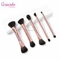 Kit de pinceaux cosmétiques professionnels en poils synthétiques double embout, couleur or rose, 5 pièces, pour le maquillage du visage et des yeux, application de surligneur et de contour