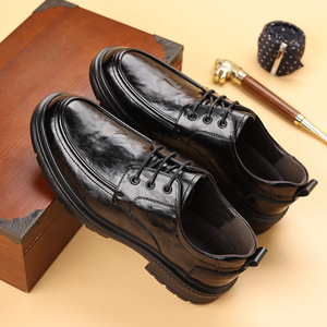 Chaussures habillées en cuir noir à lacets pour hommes, à semelle épaisse, idéales pour le bureau et les occasions professionnelles - Product Image 2