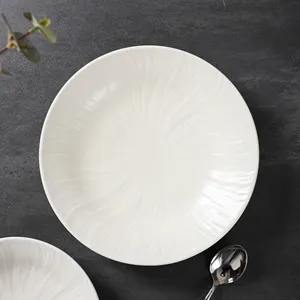 Conjunto de louça de cerâmica para restaurante HoReCa, prato de grés de porcelana de osso estilo rústico japonês PITO branco