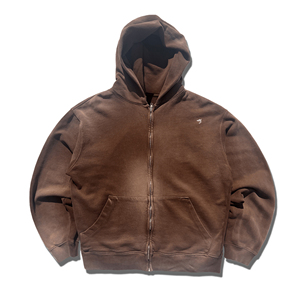 OEM Sudadera con capucha Wash Sun Fade 100% algodón Vintage Street Style Hombres de gran tamaño Brown Acid Wash Zip up Hoodie - Product Image 1
