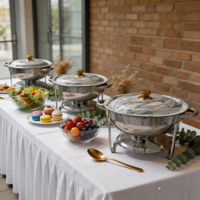 ORIX 4,5L Chafing Dish mit Marmormuster und Goldknopf, Runder Buffet-Speisenwärmer für Hochzeiten und Catering-Events