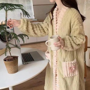 <strong>Women's</strong> Winter Flannel Pajamas Cardigan Autumn Warm Home Wear Ladies Sleepwear 2PCS Set Coral <strong>Fleece</strong> Bathrobe Thermal <strong>Pyjamas</strong> - Product Image 6