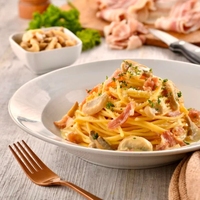 Sauce crémeuse style Carbonara pour pâtes (spaghetti, fettuccine, linguine) – Boîte en vrac, repas prêt à consommer avec base de sauce blanche
