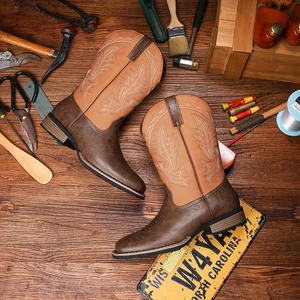 Bottes de cowboy western pour hommes, grande taille 16, broderie classique, style motard rockabilly, talon carré, à enfiler, mi-hautes, toutes saisons - Product Image 5