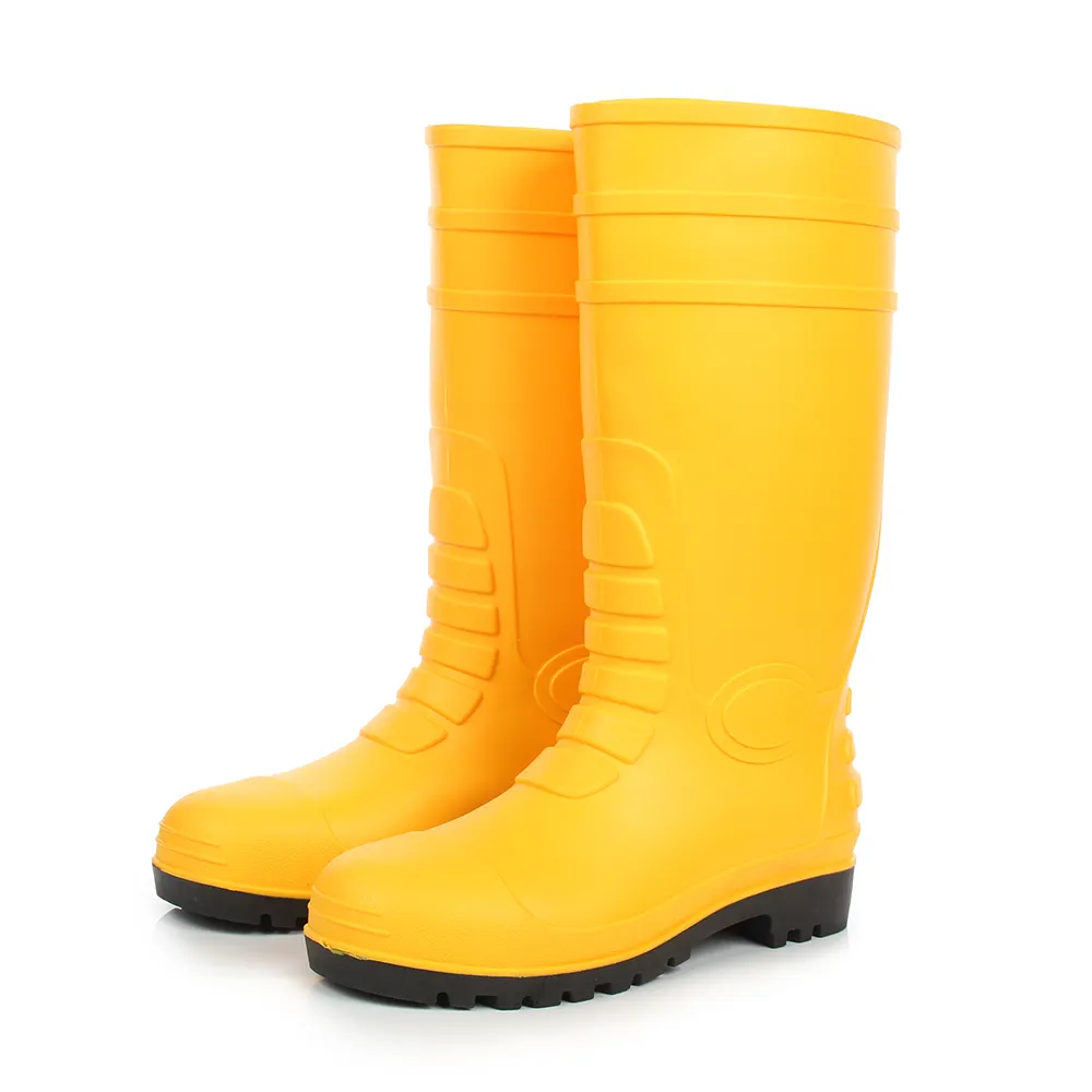 Waterproof White Yellow Unisex Mens Custom Made Man Work Steel Toe Safety Rubber Gum Pvc Rain Boots