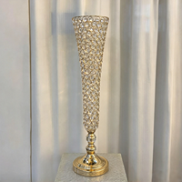 Vase à fleurs trompette en cristal doré et argenté, centre de table de mariage, support à fleurs trompette haut