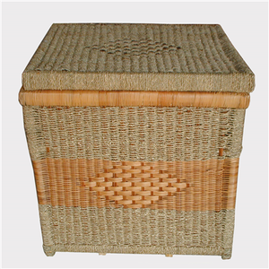 Natural Brown Rustic Surface <b>Large</b> Woven <b>Wicker</b> Hamper with Accent Lid Factory Direct Coastal Kitchen Storage <b>Baskets</b> - Product Image 4