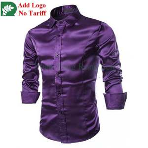 Casual Silk Shirt Men Button Down Shirt Long Sleeve Shiny Solid Color Satin Prom Dress Shirt Tops - Product Image 1