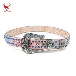 Ceinture en cuir PU de luxe personnalisée de style western avec boucle tête de mort, strass arc-en-ciel et motifs rock star colorés BB Simon - Product Image 3