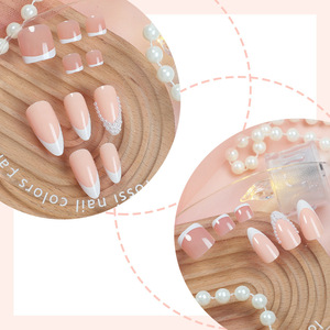 Lot de 48 faux ongles à presser pour doigts et orteils, forme amande, style français, avec colle, pour pieds - Product Image 3