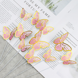 3D Pink Purple Wire Butterfly Cake Toppers Die Cut Paper Reusable Birthday Decor - Product Image 1