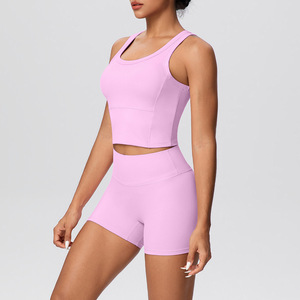 Conjunto de Top Deportivo Transpirable Ajustado Efecto Segunda Piel y Shorts de Cintura Alta Levanta Glúteos para Deporte al Aire Libre, Casual, Running, Fitness y Yoga - Product Image 1