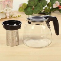 Teko Teh Kaca Borosilikat dengan Saringan Stainless Steel yang Dapat Dilepas, Gagang Anti Panas dengan Corong Model Paruh Elang untuk Menyeduh Teh di Rumah