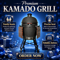 Barbecue Kamado en Céramique AUPLEX Premium 22 Pouces avec Dispositifs de Sécurité en Fonte, Charnière à Air pour Fumoir BBQ, Vente en Gros OEM pour Cuisson Extérieure
